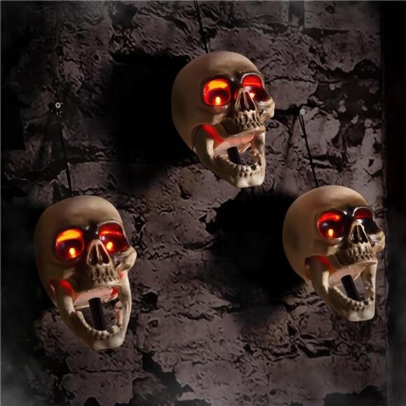 Halloween Animatronics Skull Stakes‎ Pathway Markers, Hanging Animated - Picture 1 of 7